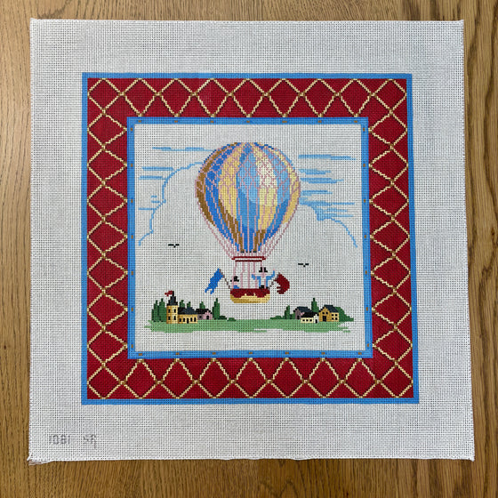 Blue and Yellow Hot Air Balloon, 14" Square - 13 mesh