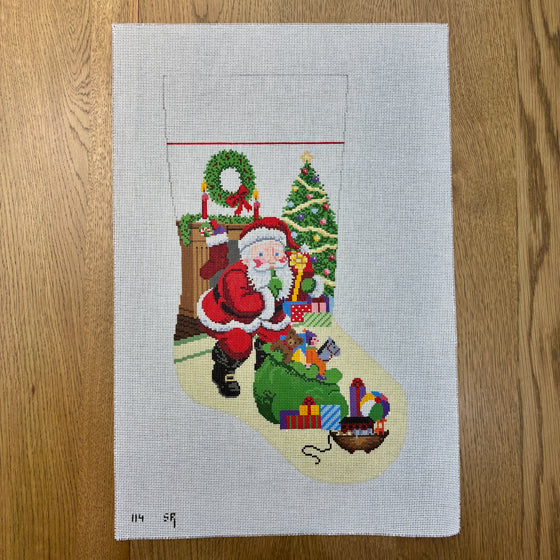 Shh Santa With Bag Of Toys, Stocking