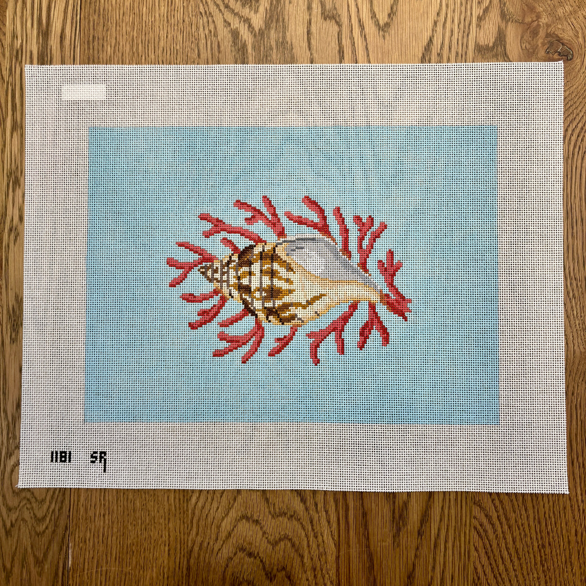 Micro Needlepoint Shell Pattern Tulip Shell with Coral - 13 mesh – Susan Roberts Needlepoint