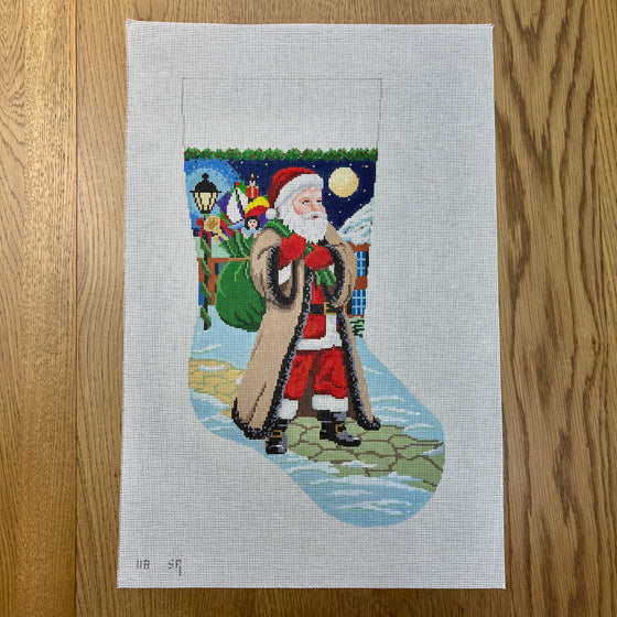 Santa Coming Up Sidewalk, Stocking