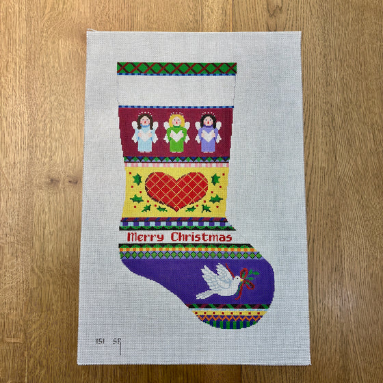 Bold Stripe Angel, Heart and Dove, Stocking