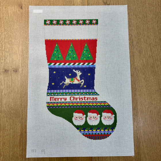 Bold Stripe, Reindeer In Stars, Santa Face, Stocking