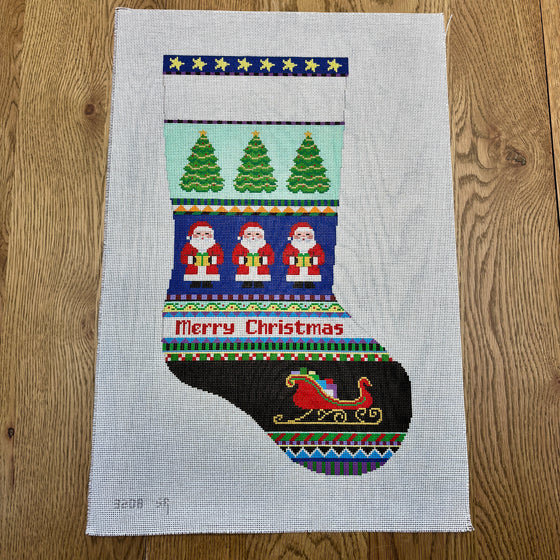 Bold Stripe, Santas, Trees, Sleigh, Stocking