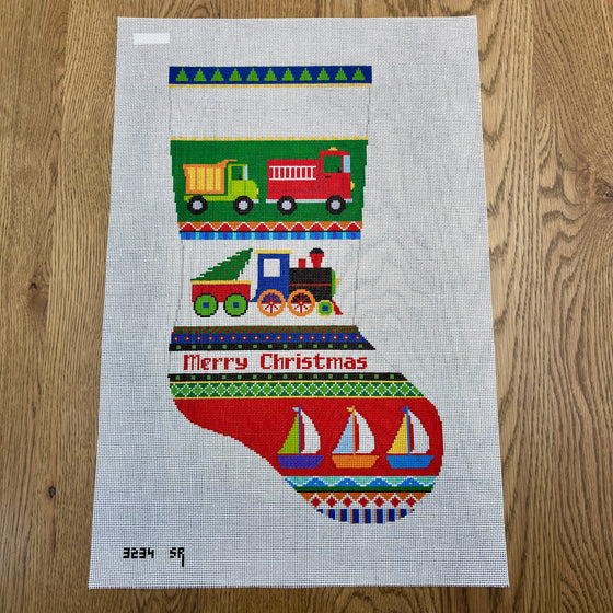 Bold Stripe, Trucks, Train, Boats, Stocking