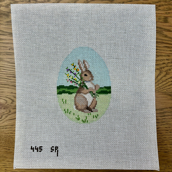 Bunny with Flowers, 4" Egg - 18 mesh