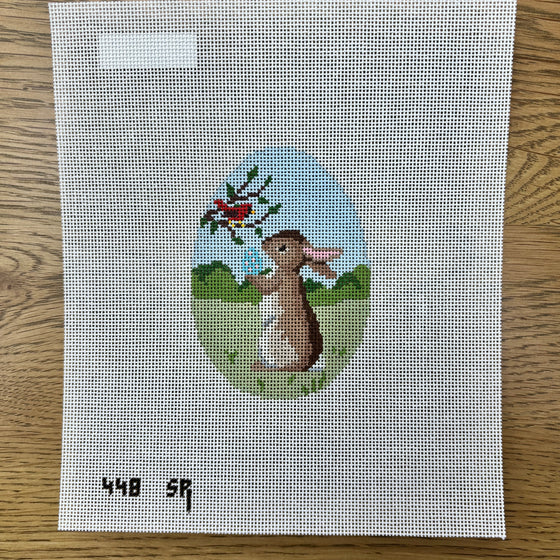 Rabbit with  Cardinal, 4" Egg - 18 mesh