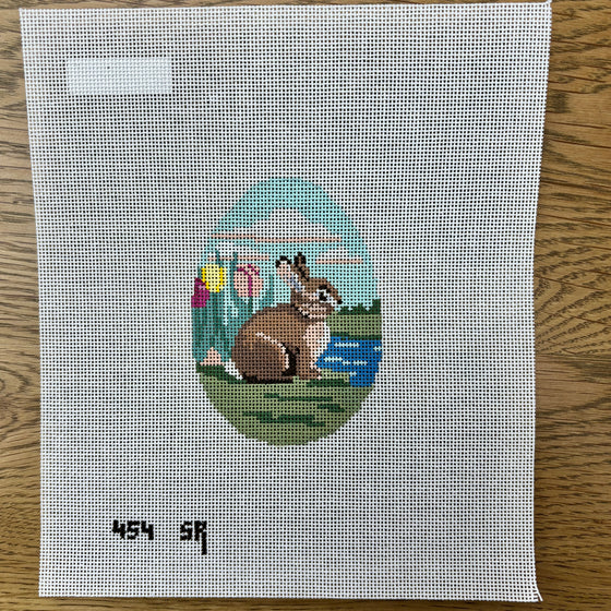 Bunny In Tulips, 4" Egg - 18 mesh