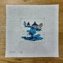  Asian Islands, 3 Houses, Blue, 4" x 4"