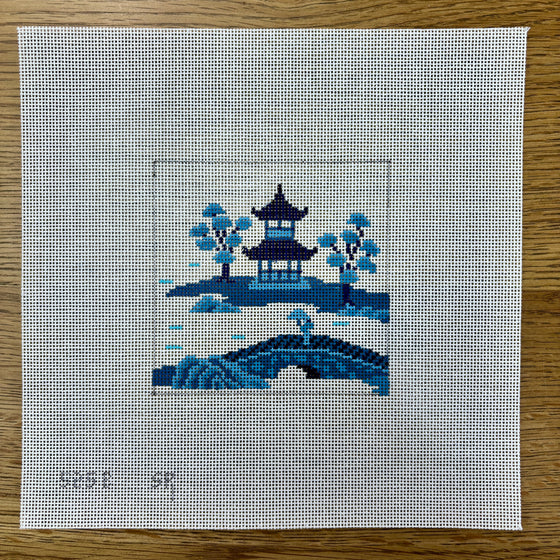Asian Islands, Bridge, Blue, 4" x 4"