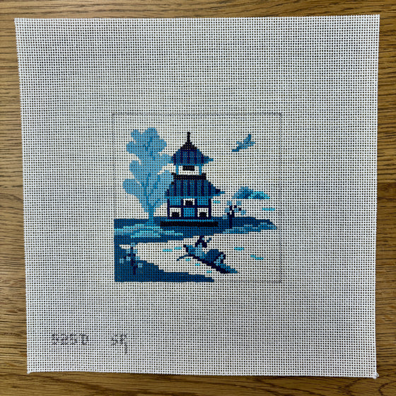 Asian Islands, Boat, Blue, 4" x 4"