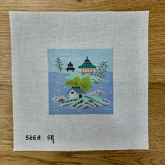 Asian Islands, 3 Houses, Colors, 4" x 4"