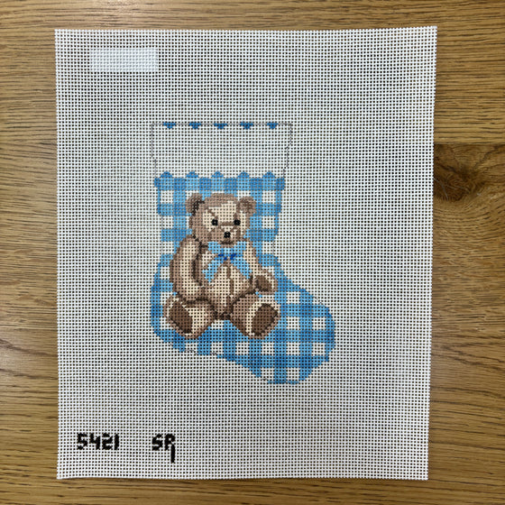 Gingham Teddy, Blue, Mini Stocking