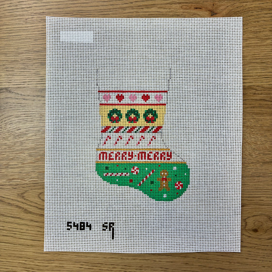Wreath and Candy Stripe - Mini Stocking