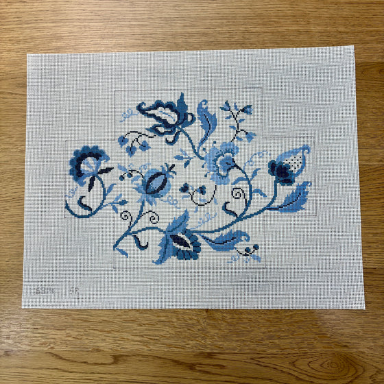 Crewel Floral, Blues, Brick Cover - 13 mesh
