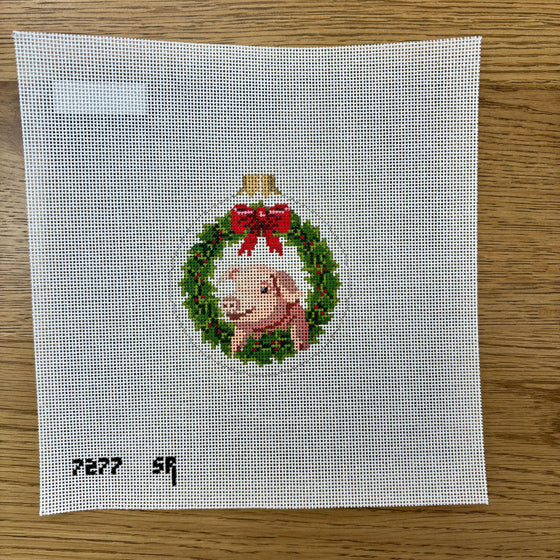 Christmas Pig, 3.25" Round - 18 mesh
