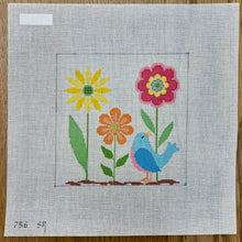  Flower Trio with Bird, 6" Square - 18 mesh