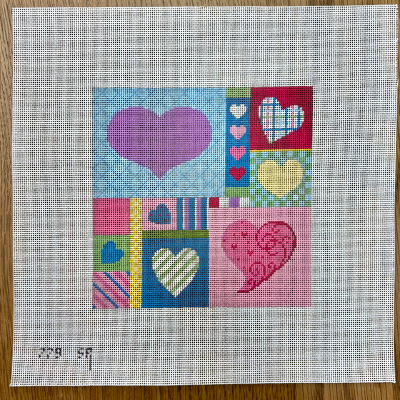 Patchwork Hearts, 6" Square - 18 mesh