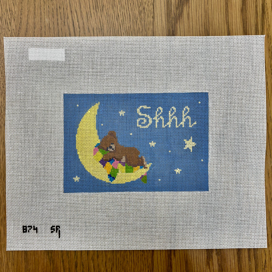 Bear Sleeping on Moon, "Shhh", Sign - 18 mesh