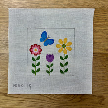  Flowers and Butterfly, 6" Square - 13 mesh