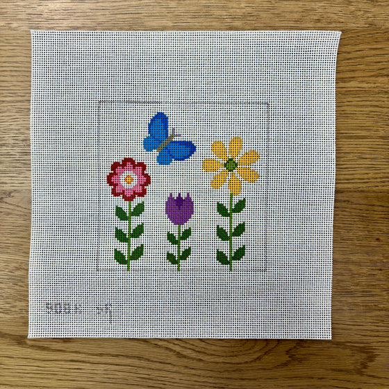Flowers and Butterfly, 6" Square - 13 mesh