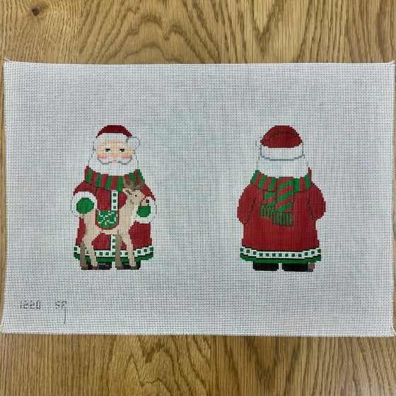 Long Red Coat Santa and Reindeer, 2 sided - 18 mesh