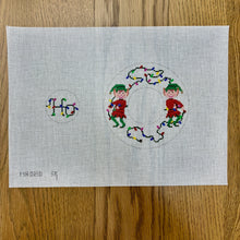  Elves and Lights, Circular Dangler Ornament - 18 mesh