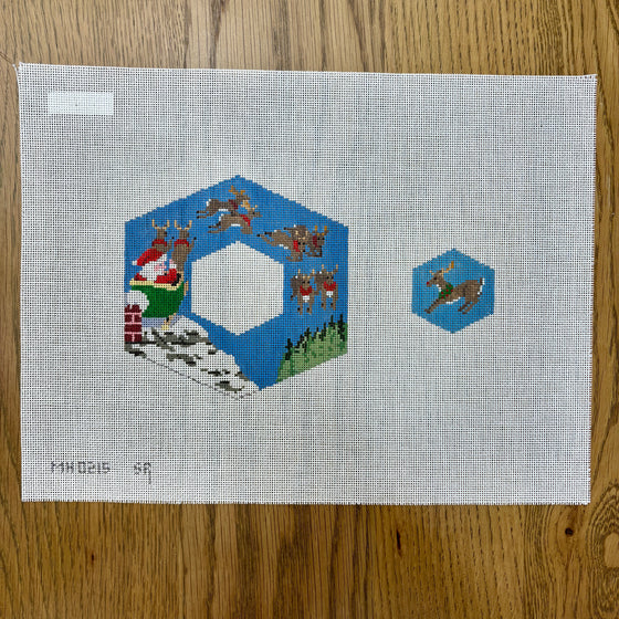 Rooftop Santa and Reindeer, Dangler Ornament - 18 mesh