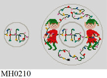  Elves and Lights, Circular Dangler Ornament - 18 mesh