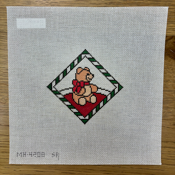 Stained Glass,  Red Bow Teddy, Ornament