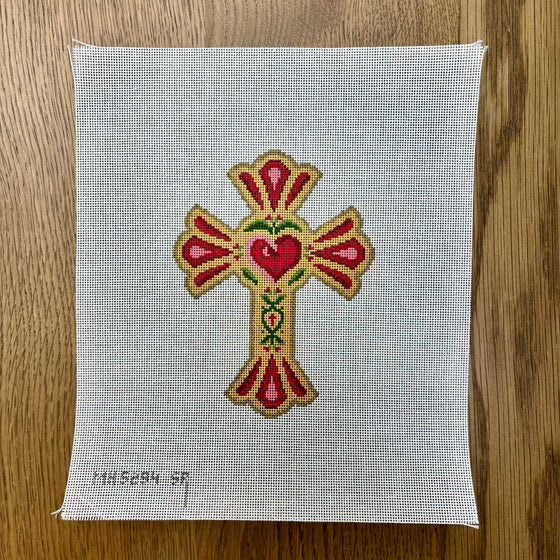 Scalloped Heart, Cross - 18 mesh