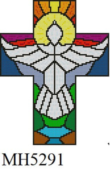  Stained Glass Dove, Cross - 18 mesh