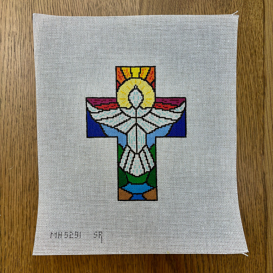 Stained Glass Dove, Cross - 18 mesh