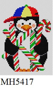 Penguin with Candy Canes - 18 mesh