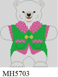 Polar Bear Pink Green Vest, Ornament