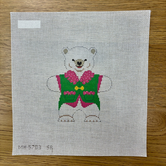 Polar Bear Pink Green Vest, Ornament
