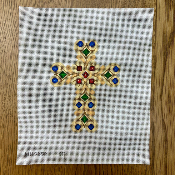 Jeweled Hearts, Cross - 18 mesh
