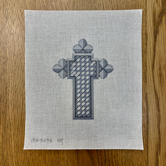 Fleur de Lis, Pewter, Cross - 18 mesh
