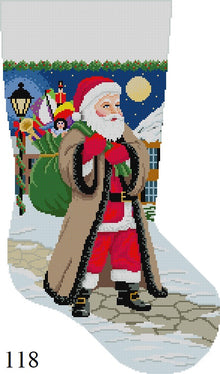  Santa Coming Up Sidewalk, Stocking