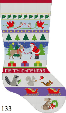  Santa and Animals Stripe, Stocking