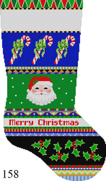  Bold Stripe Santa Face and Candy Canes, Stocking