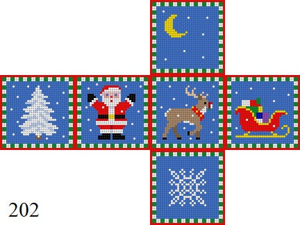 Santa, Sleigh, Reindeer and Tree, 2.75" Cube - 13 mesh