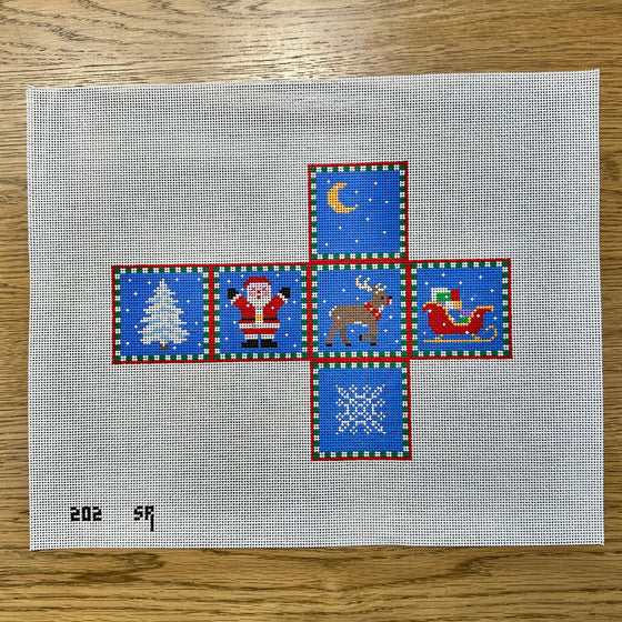 Santa, Sleigh, Reindeer and Tree, 2.75" Cube - 13 mesh