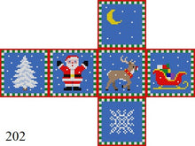  Santa, Sleigh, Reindeer and Tree, 2" Cube - 18 mesh