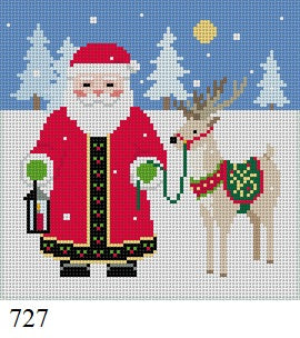 Santa With Reindeer, 5" Square - 18 mesh