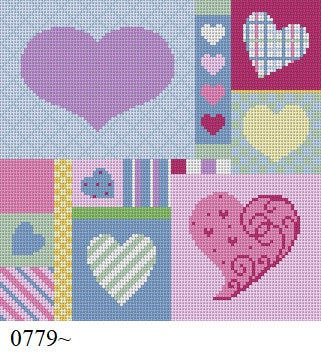 Patchwork Hearts, 6" Square - 18 mesh