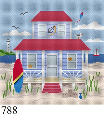 Blue Beach Cottage, 6.25" Square - 18 mesh