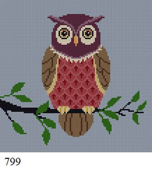  Owl On Tree Branch, 6" Square - 18 mesh