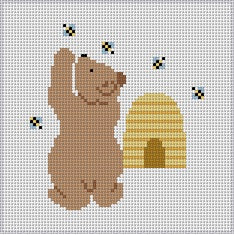 Honey Bee Bear, 6" Square - 13 mesh