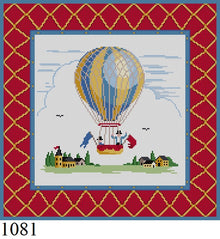  Blue and Yellow Hot Air Balloon, 14" Square - 13 mesh