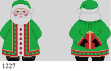  Green Coat Santa with Present, 2 Sided - 18 mesh